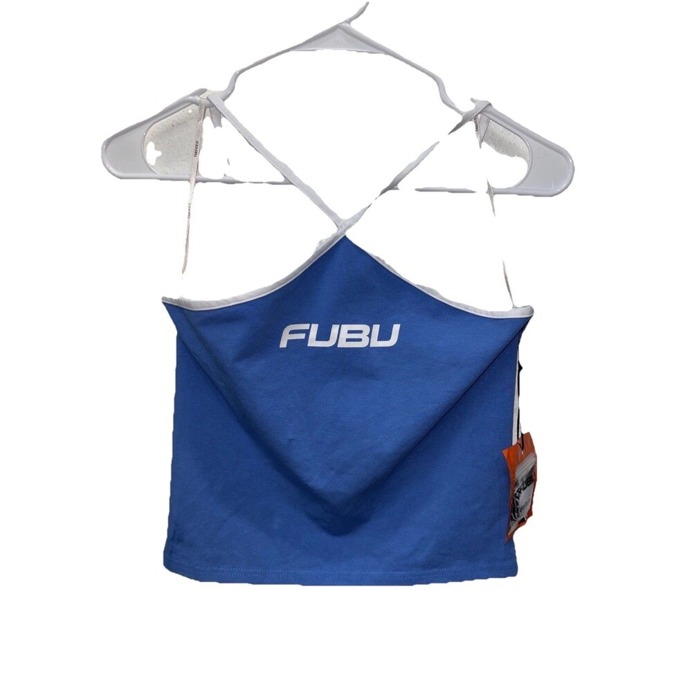 FUBU Crop Top V Strap Neckline Blue Straps Logo FOREVER 21 L New